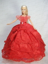 Pretty Red Gown With Lace Dress For Quinceanera Doll Babidf335for