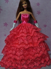 Pretty Red Gown With Ruffled Layers Dress For Quinceanera Doll Babidf152for