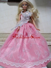 Pretty Rose Pink Princess Dress With Embroidery Made To Fit The Quinceanera Doll Babidf138for