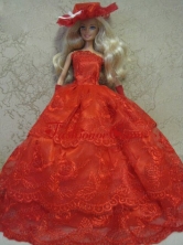 Red Handmade Pretty Dress With Embroidery Made To Fit The Quinceanera Doll Babidf134for
