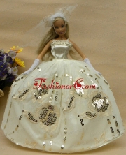 Roamntic Champagne Straps Ball Gown Appliques Wedding Dress For Quinceanera Doll Babidf275for