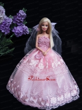 Romantic Baby Pink Strapless Lace Fashion Wedding Dress For Noble Quinceanera Babidf393for