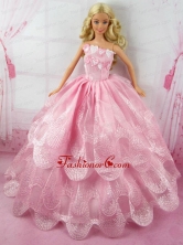 Romantic Pink Gown With Embroidery Dress For Quinceanera Doll Babidf165for