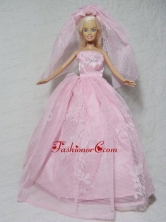 Romantic Pink Wedding Dress With Beading Made To Fit The Quinceanera Doll Babidf339for