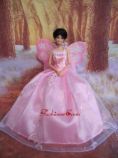 Rose Pink Straps Ball Gown Made To Fit The Quinceanera Doll Babidf251for