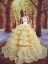 Ruffled Layers Decorate Ball Gown Light Yellow Quinceanera Doll Dress Babidf115for