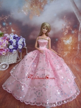 Sequin Decorate Fashion Princess Pink Dress Gown For Quinceanera Doll Babidf225for