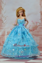 So Beautiful Baby Blue Sweetheart Ruffed Layeres Appliques Made To Fit The Quinceanera Doll Babidf238for