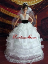 So Beautiful Princess Handmade White V-neck Wedding Dress For Quinceanera Doll Babidf068for