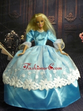 Sweet Ball Gown Baby Blue And Lace Handmade Dresses Fashion Party Clothes Gown Skirt For Quinceanera Doll Babidf263for
