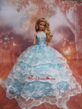 Sweet Lace Over Skirt To Light Blue Quinceanera Doll Dress Babidf224for