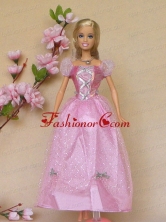 Sweet Rose Pink Short Sleeves Handmade Party Clothes Fashion Dress For Noble Quinceanera Babidf399for