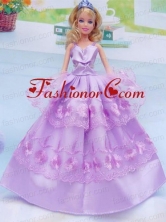 Taffeta And Embroidery For Lilac Quinceanera Doll Dress Babidf048for