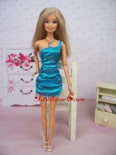 Teal Fashion Sequin Party Dress With One Shoulder Mini-length Made To Fit The Quinceanera Doll Babidf150for