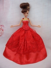 The Most Amazing Red Dress With Sash And Lace Wedding Dress For Quinceanera Doll Babidf078for