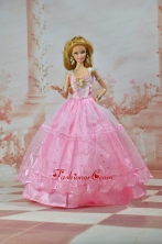 Unique Baby Pink Straps Ruffed Layeres Appliques Made To Fit The Quinceanera Doll Babidf239for