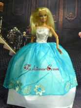 White And Blue Ball Gown Appliques Made To Fit The Quinceanera Doll Babidf264for