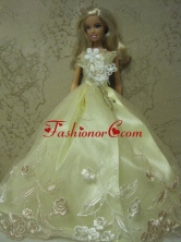 Yellow Green Handmade Dress With Embroidery Gown For Quinceanera Doll Babidf137for