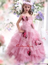 2015 Little Girl Pageant Dress with Hand Made Flowers and Ruffles WMDLG012FOR