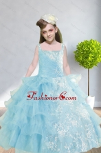2015 Ball Gown Appliques and Ruffles Little Girl Pageant Dress with Straps XFLG5792FOR