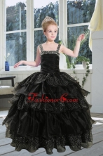 2015 Fashionable Black Straps Sequins Ruffles Organza Little Girl Pageant Dress XFLG5828-3FOR
