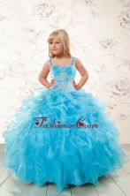 2015 Modest Appliques and Ruffles Aqua Blue Little Girl Pageant Dress XFLGA45FOR