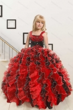2015 New Arrival Appliques and Ruffles Multi-color Flower Girl Dress XFLGA32FOR