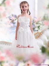 2015 White Spaghetti Straps Little Girl Pageant Dress with Flowers and Ruffles WMDLG006FOR