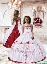 2016 Spring Perfect Spaghetti Straps White Satin Little Girl Pageant Dress with Embroidery LGZY535FOR