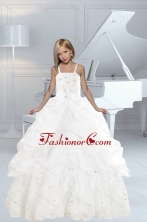 Appliques and Ruffles White delicate Little Girl Pageant Dress with Spaghetti Straps XFLG5919FOR