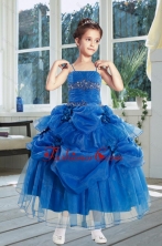 Ball Gown 2015 Royal Blue Little Girl Pageant Dress with Ruffles and Hand Made Flowers XFLG884FOR