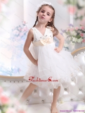 Beading Ruffled 2015 White Little Girl Pageant Dress with Bowknot WMDLG035FOR