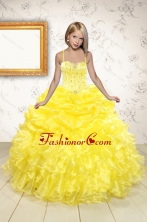 Beand New Beading and Ruffles Flower Girl Dress in Yellow for 2015 XFLGA03FOR