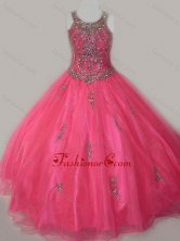 Beautiful Ball Gown Scoop Floor-length Beaded Lace Up Little Girl Pageant Dress in Organza  SWLG011-1FOR