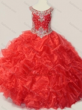 Beautiful Beaded and Ruffled Organza Little Girl Pageant Dress in Red SWLG007-1FOR