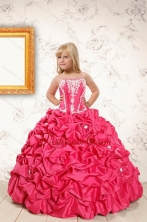 Beautiful Coral Red Little Girl Dress with  Appliques and Pick Ups XFLGA58FOR
