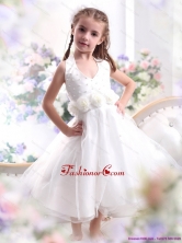 Cute Halter Top White Mini Length Little Girl Pageant Dress with Hand Made Flower WMDLG001FOR