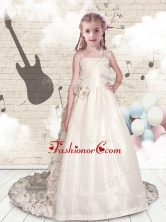 Elegant Empire Spaghetti Straps Brush Train Flower Girl Dresses  FGL259FOR 