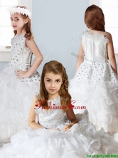 Fashionable Asymmetrical Neckline Little Girl Pageant Dress with Beading and Ruffles THLG001FOR