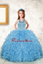 Fashionable Beading and Ruffles Little Girl Dress in Aqua Blue XFLGDVC1037FOR