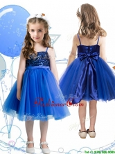 Fashionable Spaghetti Straps Royal Blue Little Girl Pageant Dress with Sashes and Sequins THLG083FOR