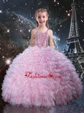 Fashionable Straps Little Girl Pageant Dress with Beading in Pink LGDTA113002FOR