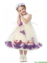 Gorgeous Scoop Little Girl Pageant Dresses with Purple Hand Made Flowers and Appliques THLG095-4FOR