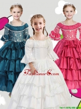 Gorgeous Spaghetti Straps Three Fourth Length Sleeves Little Girl Pageant Dress with Lace and Ruffled Layers THLG040FOR