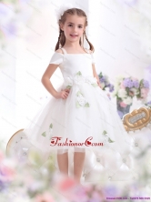 Gorgeous Spaghetti Straps White 2015 Little Girl Pageant Dress with Hand Made Flowers WMDLG010FOR