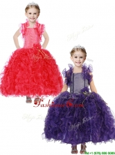 Inexpensive Straps Little Girl Pageant Dress with Hand Made Flowers and Ruffles THLG076-1FOR