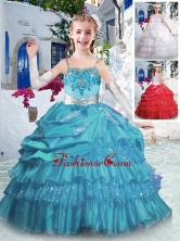 Luxurious Spaghetti Straps Little Girl Pageant Dresses with Ruffled Layers and Appliques PAG278FOR