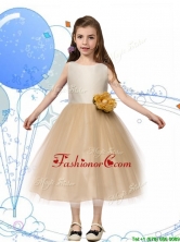 New Scoop Champagne Little Girl Pageant Dress with Hand Made Flowers and Bowknot THLG042-2FOR