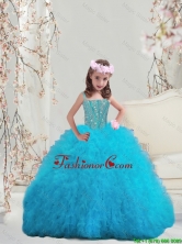 Perfect Beaded and Ruffles Spaghetti Mini Quinceanera Dresses in Turquoise LGDTA5002-3FOR