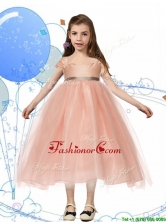 Perfect Square Cap Sleeves Sashes Little Girl Pageant Dress in Peach THLG044-1FOR